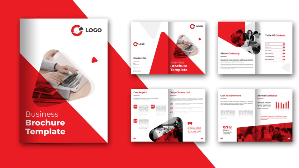 A modern business brochure layout showcasing company profile design, representing Qc Fixer's services.