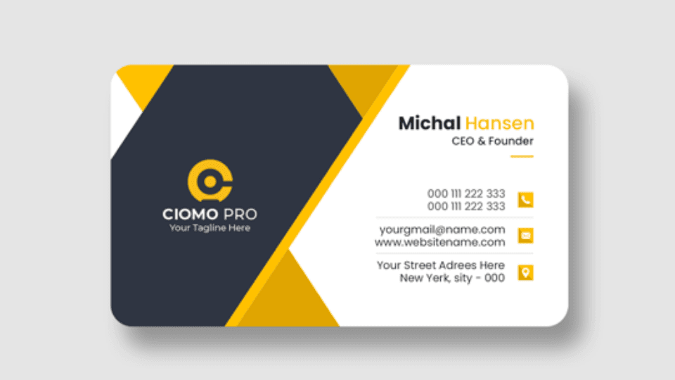 A sleek and modern business card design with a professional layout, representing business card design services.