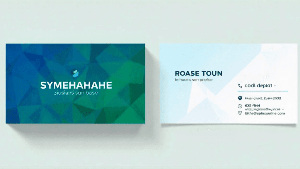 Modern business card design with a professional and minimalist layout, featuring a geometric background and clean typography.